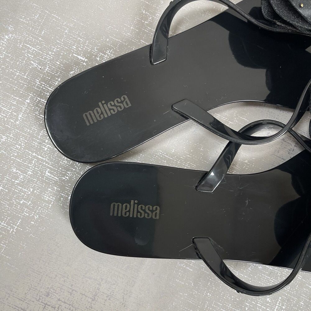 Melissa Women Harmonic Jelly Sandal 8 Black Studded Bow Flip Flop Beach - Picture 5 of 11
